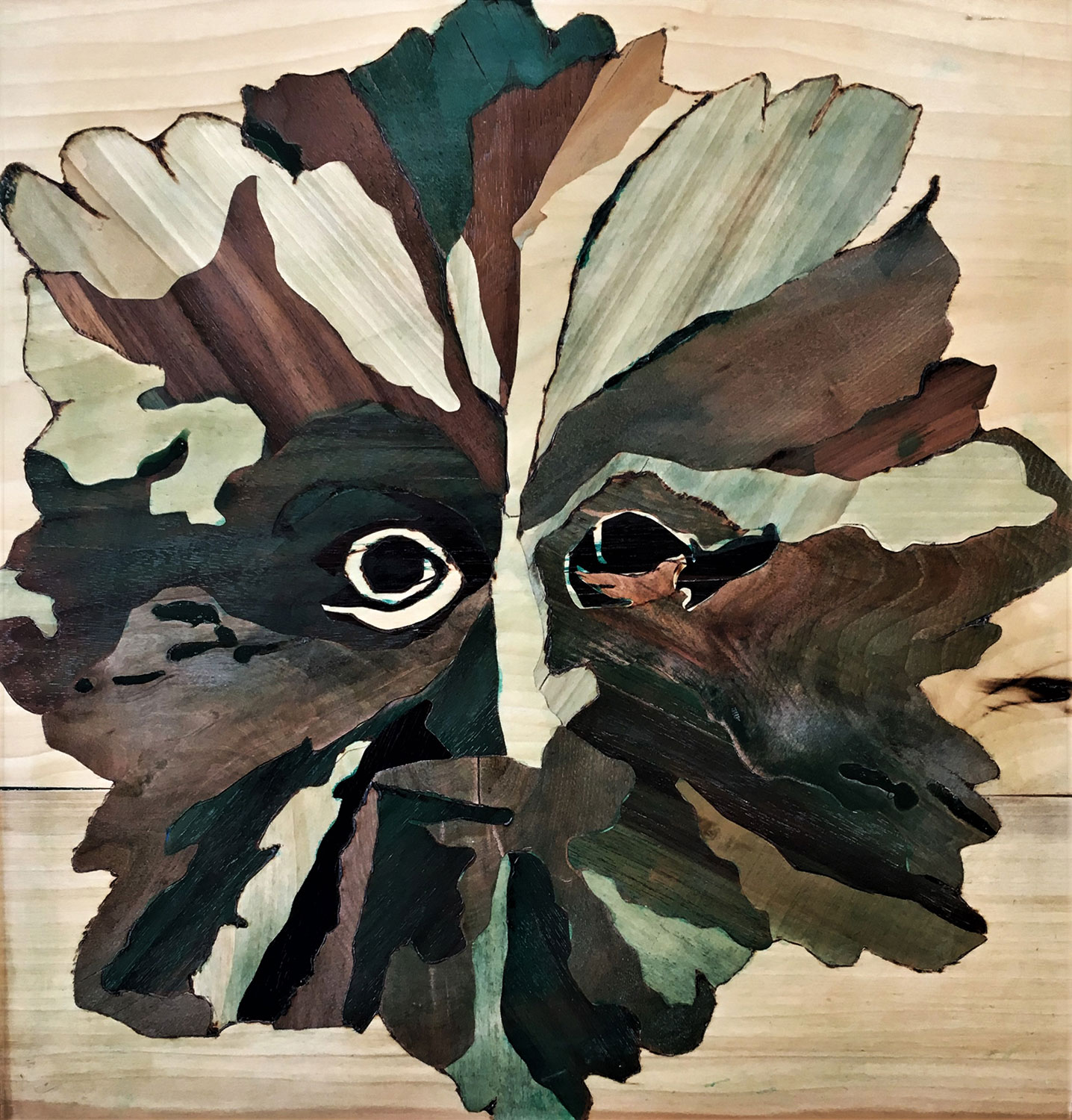 The Green Man - Marquetry - 18" x 18"  - $350 plus Shipping